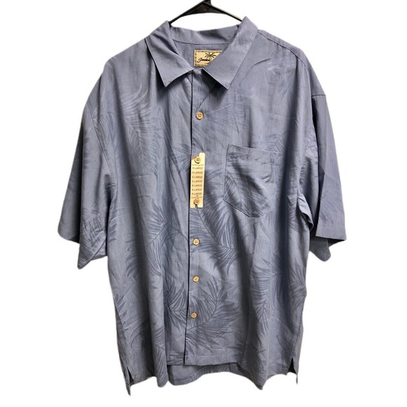 Jimmy Jaxx Button Up Short Sleeve Shirt XL/EG Blue Palm Leaves 100% Silk - Picture 1 of 9